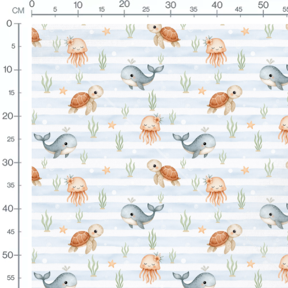 Tissu - Baleines rayées et joyeuses