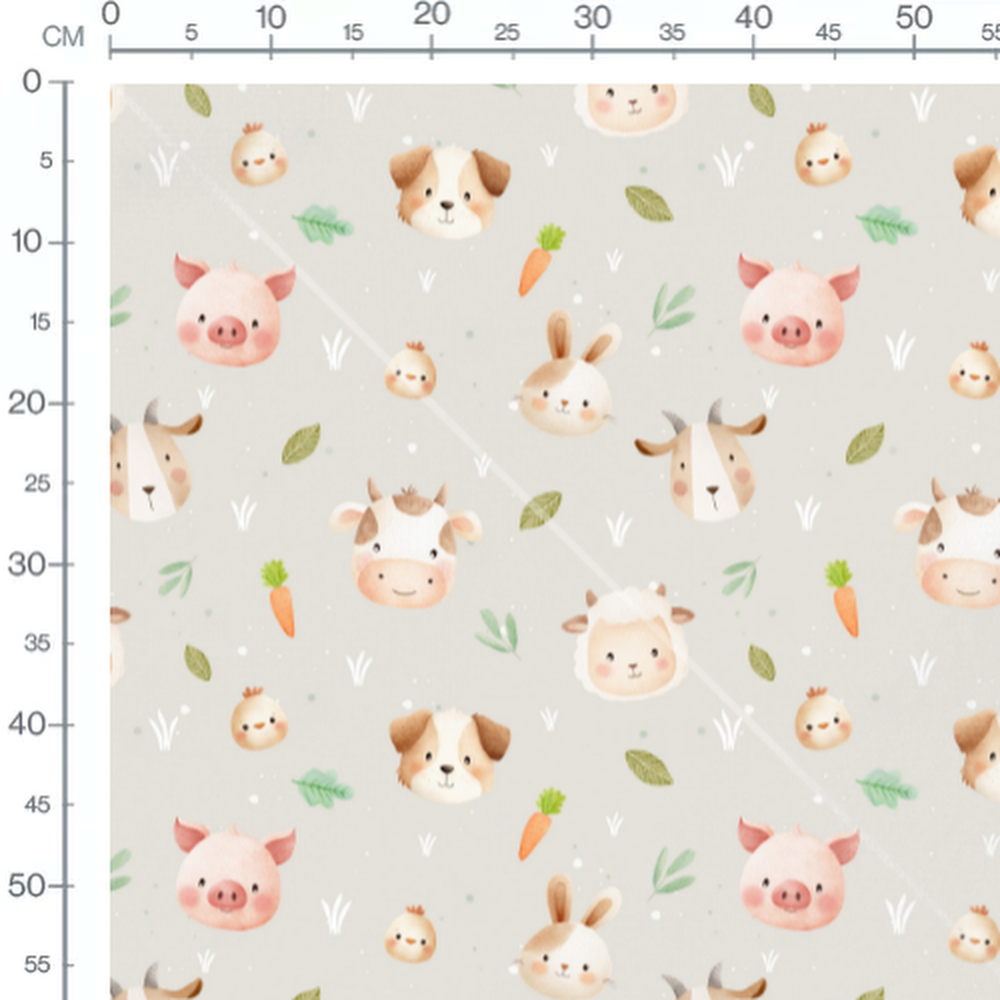 Tissu - Visages d'animaux et carottes