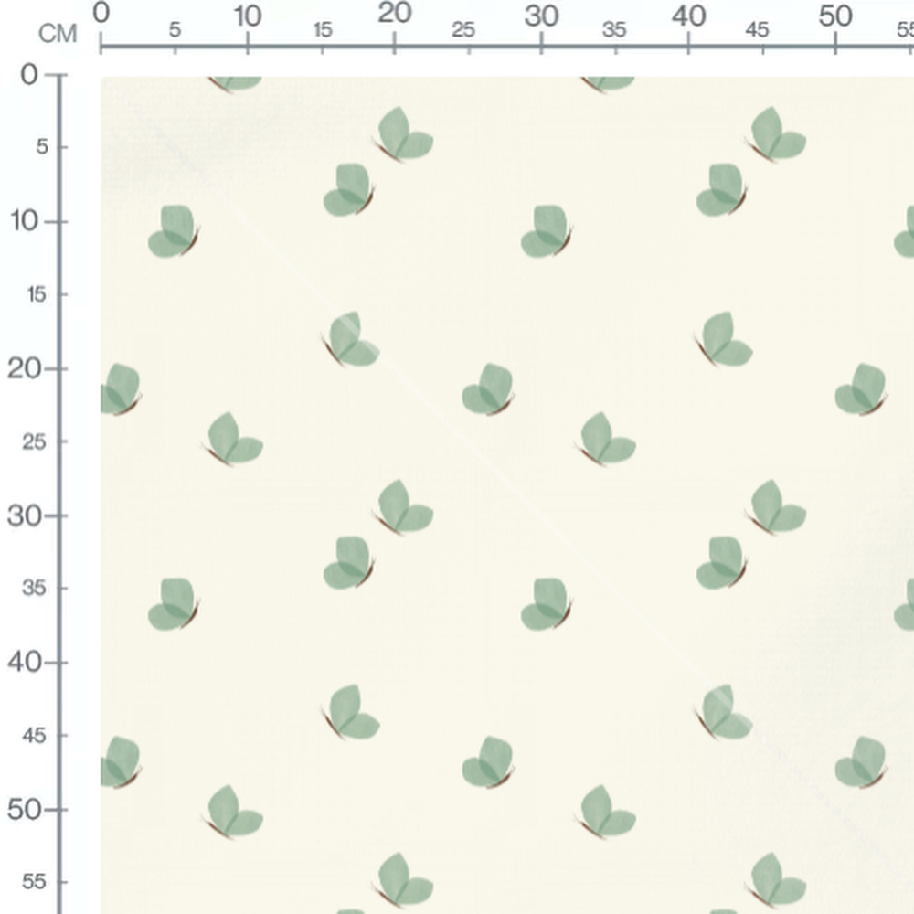 Tissu - Papillons verts sur fond crème