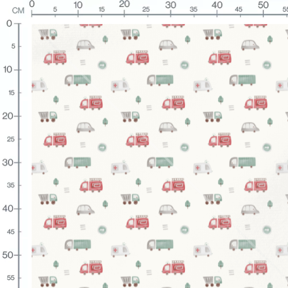 Tissu - Véhicules et arbres pastel