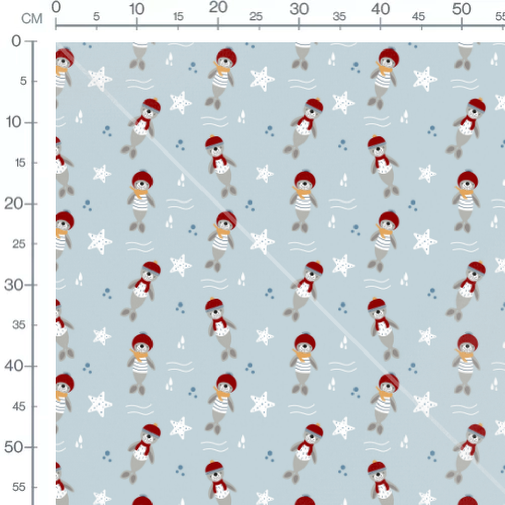 Tissu - Phoques et étoiles de mer