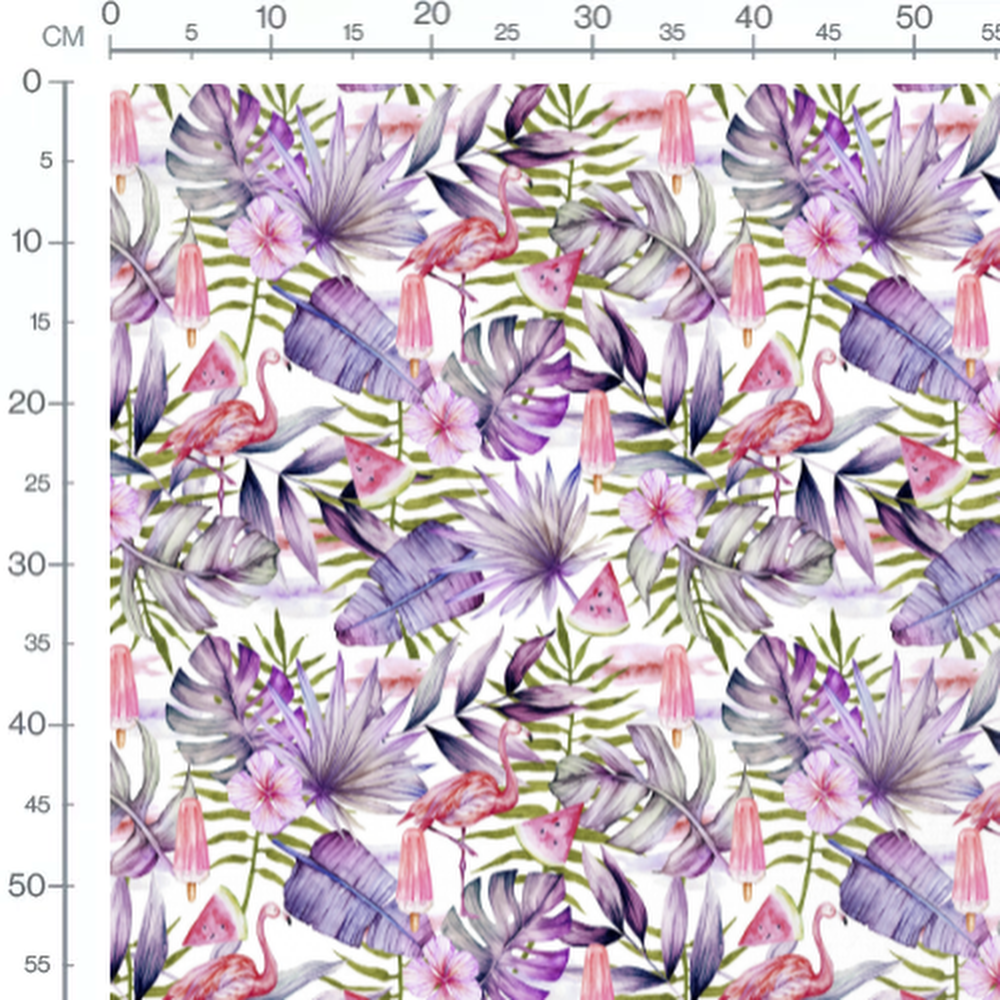 Tissu - Flamants roses et feuilles