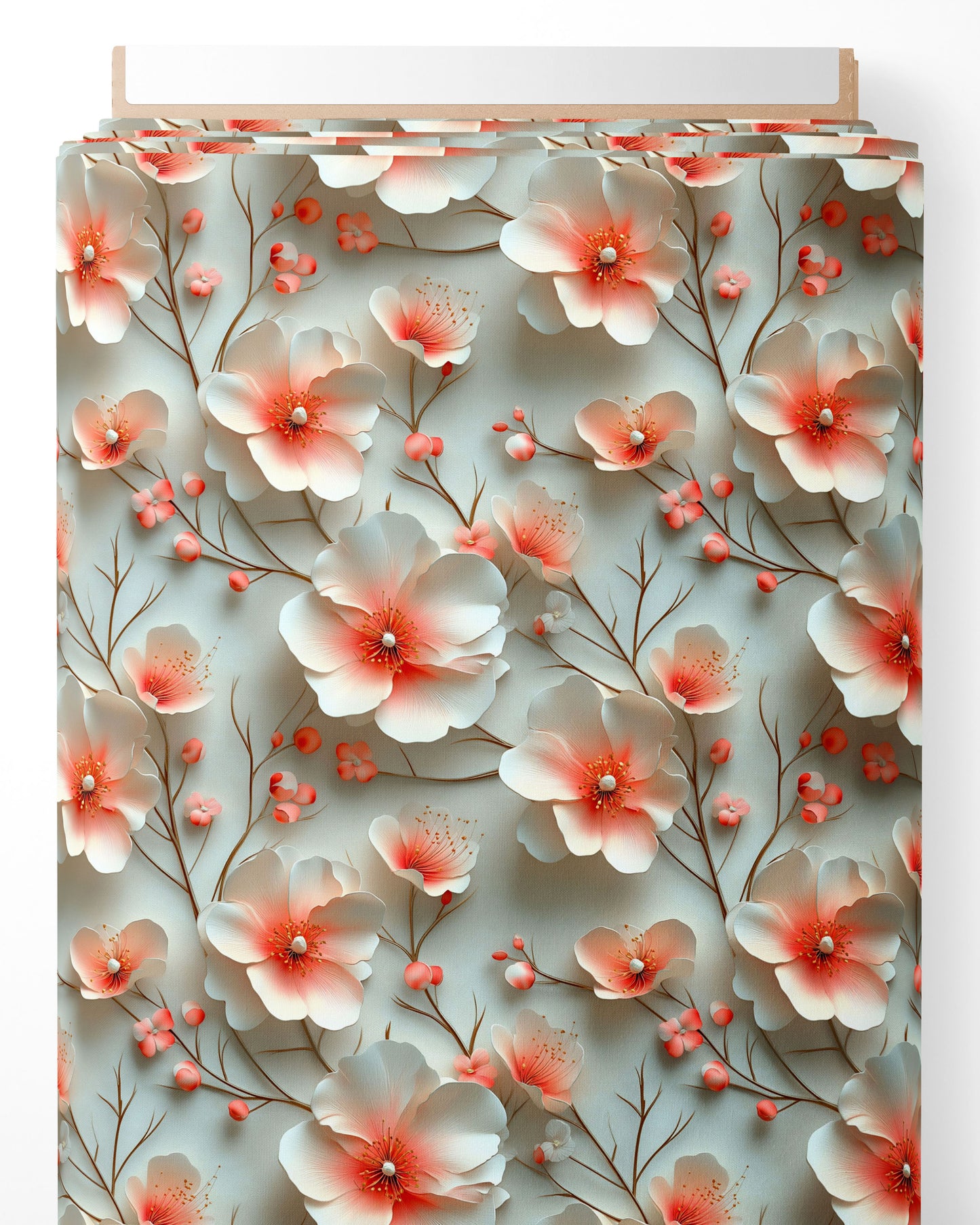 Tissu - 3D fleurs blanches