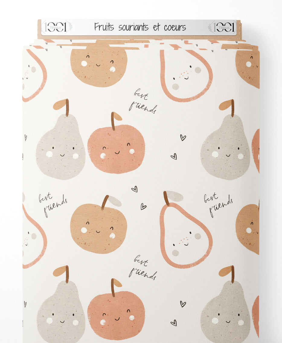 Tissu - Fruits souriants et cœurs