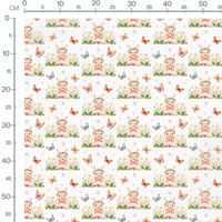 Tissu - Lapins roses et papillons vifs