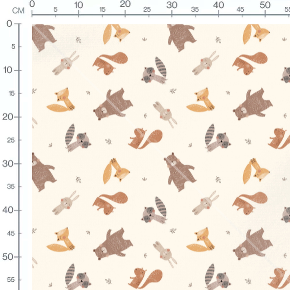 Tissu - Animaux mignons sur fond crème