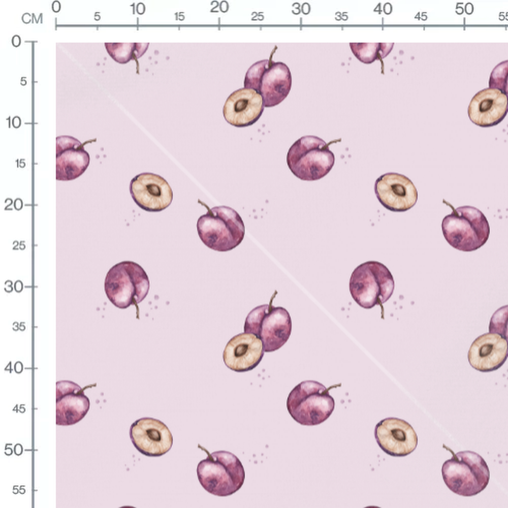 Tissu - Prunes violettes sur fond rose