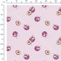 Tissu - Prunes violettes sur fond rose