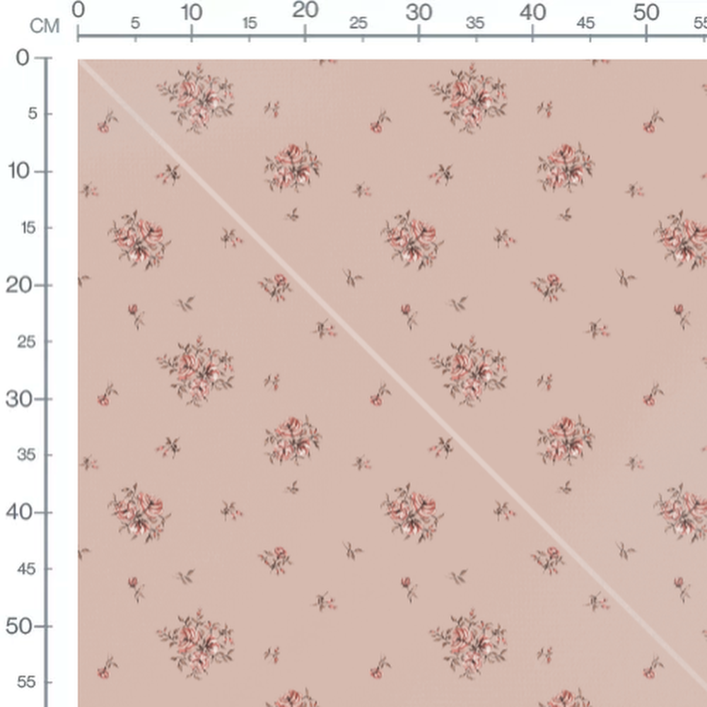 Tissu - Roses roses sur beige clair