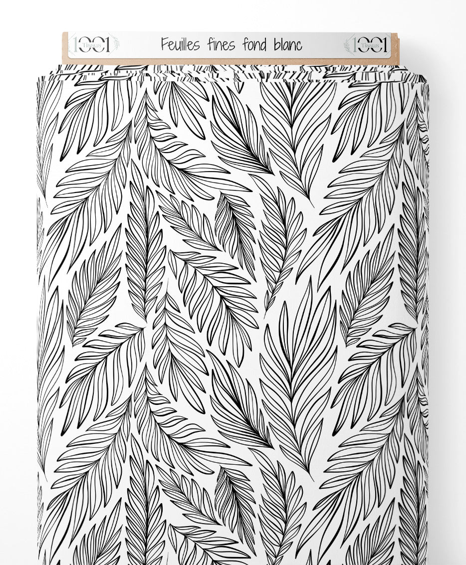 Tissu - Feuilles fines sur fond blanc