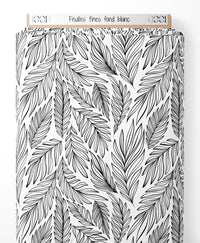 Tissu - Feuilles fines sur fond blanc