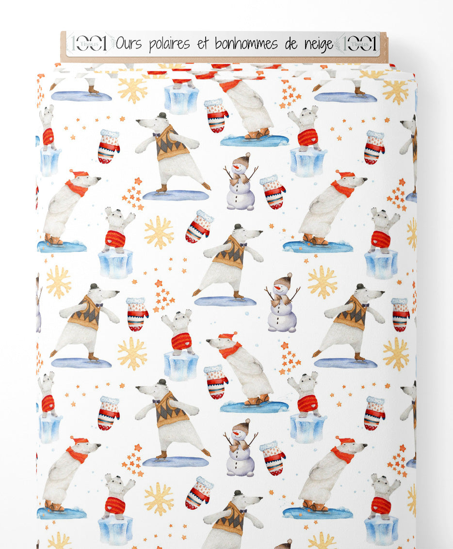 Tissu - Ours polaires et bonhommes de neige