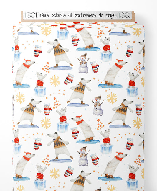 Tissu - Ours polaires et bonhommes de neige