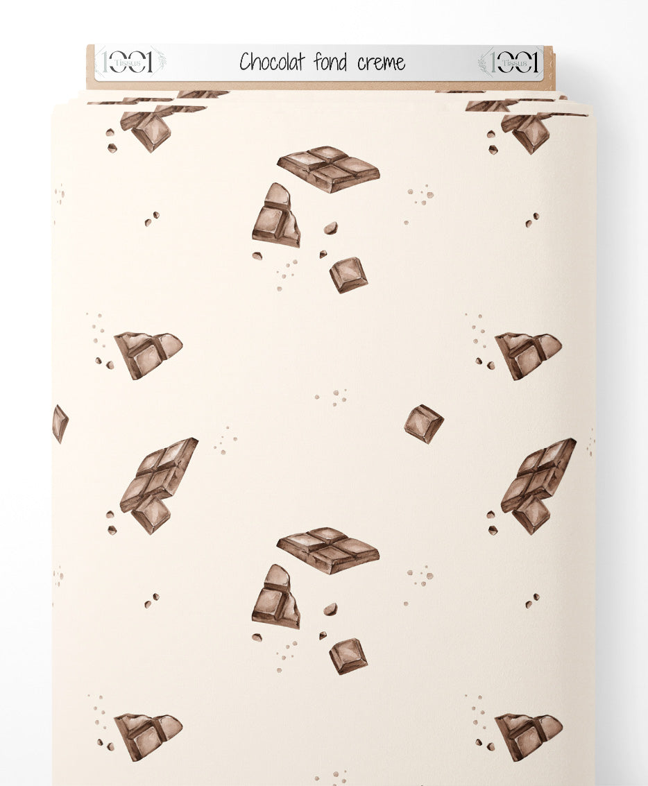 Tissu - Chocolat sur fond crème