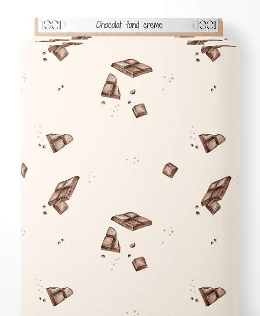 Tissu - Chocolat sur fond crème