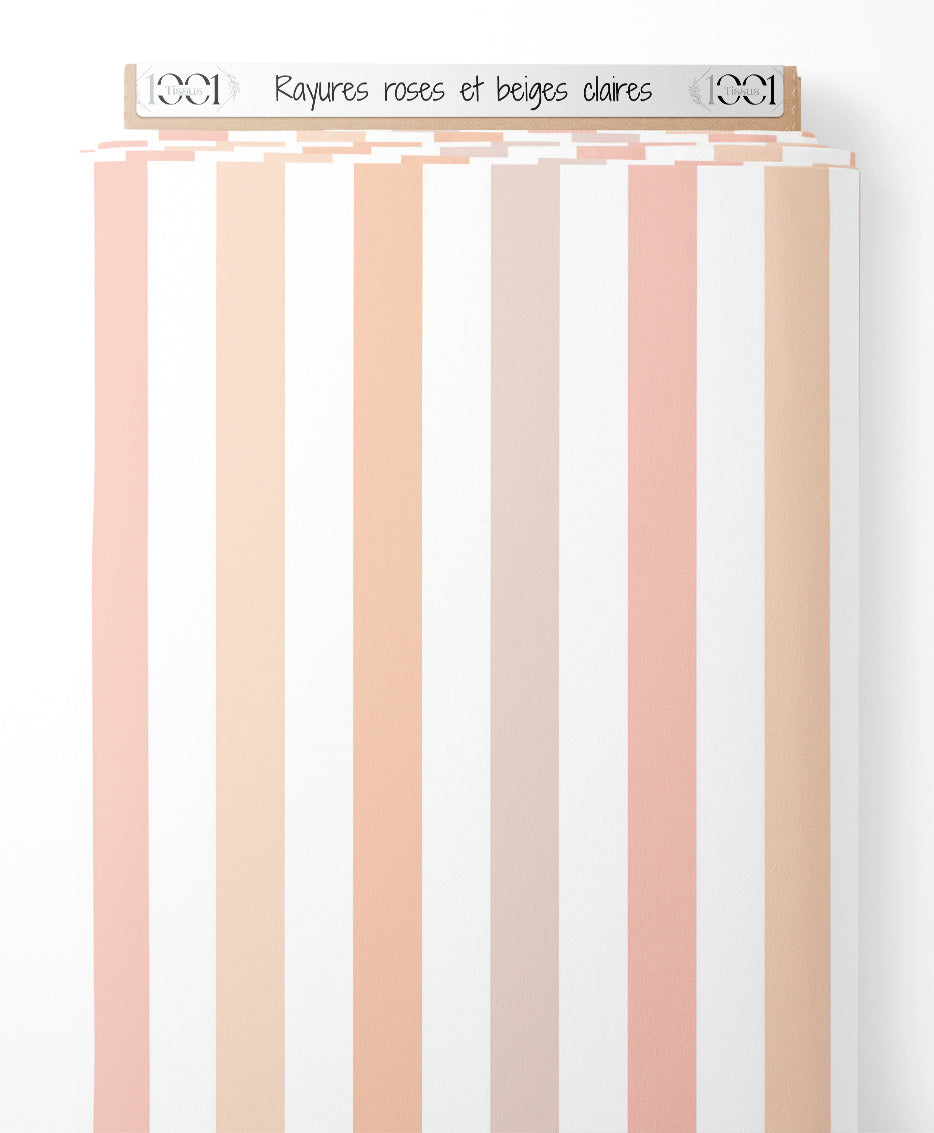 Tissu - Rayures roses et beiges claires