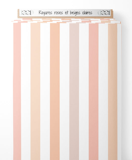 Tissu - Rayures roses et beiges claires