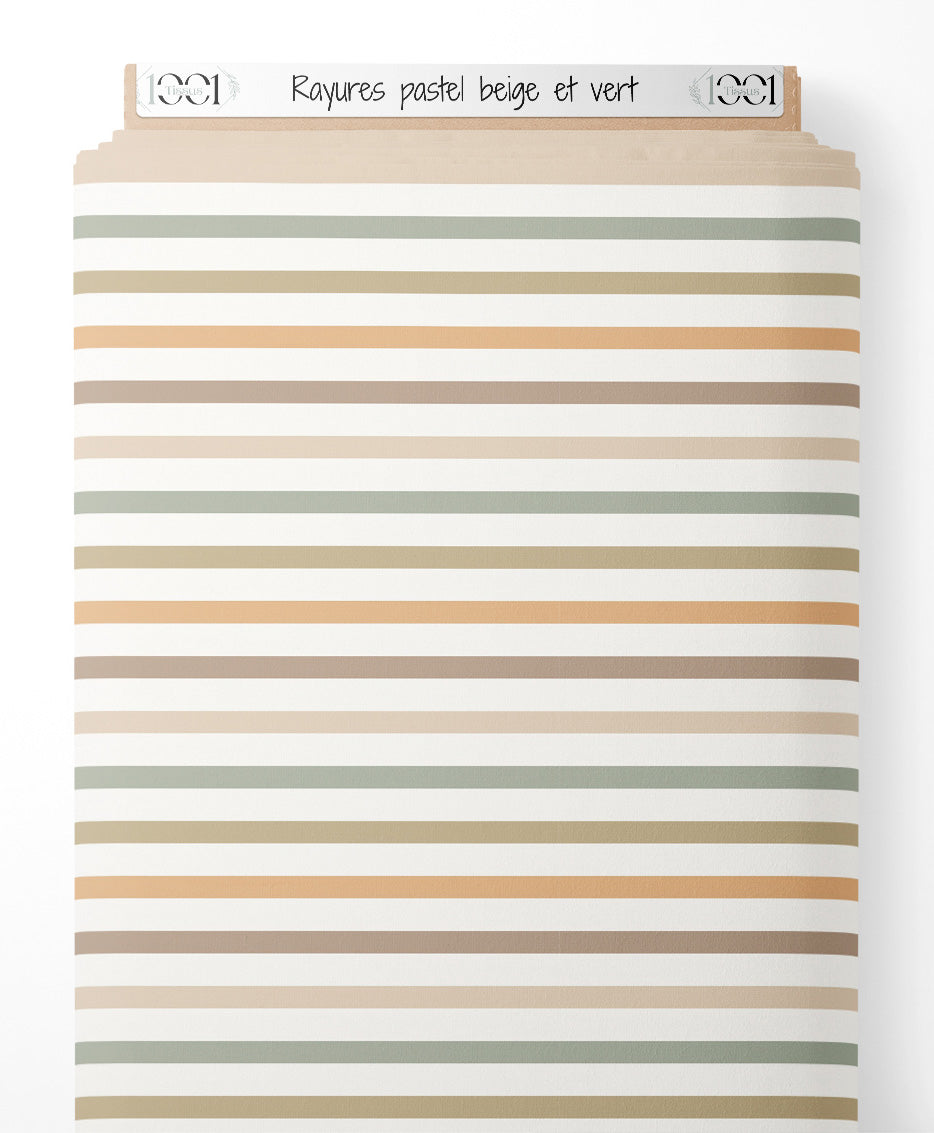 Tissu - Rayures pastel beige et vert