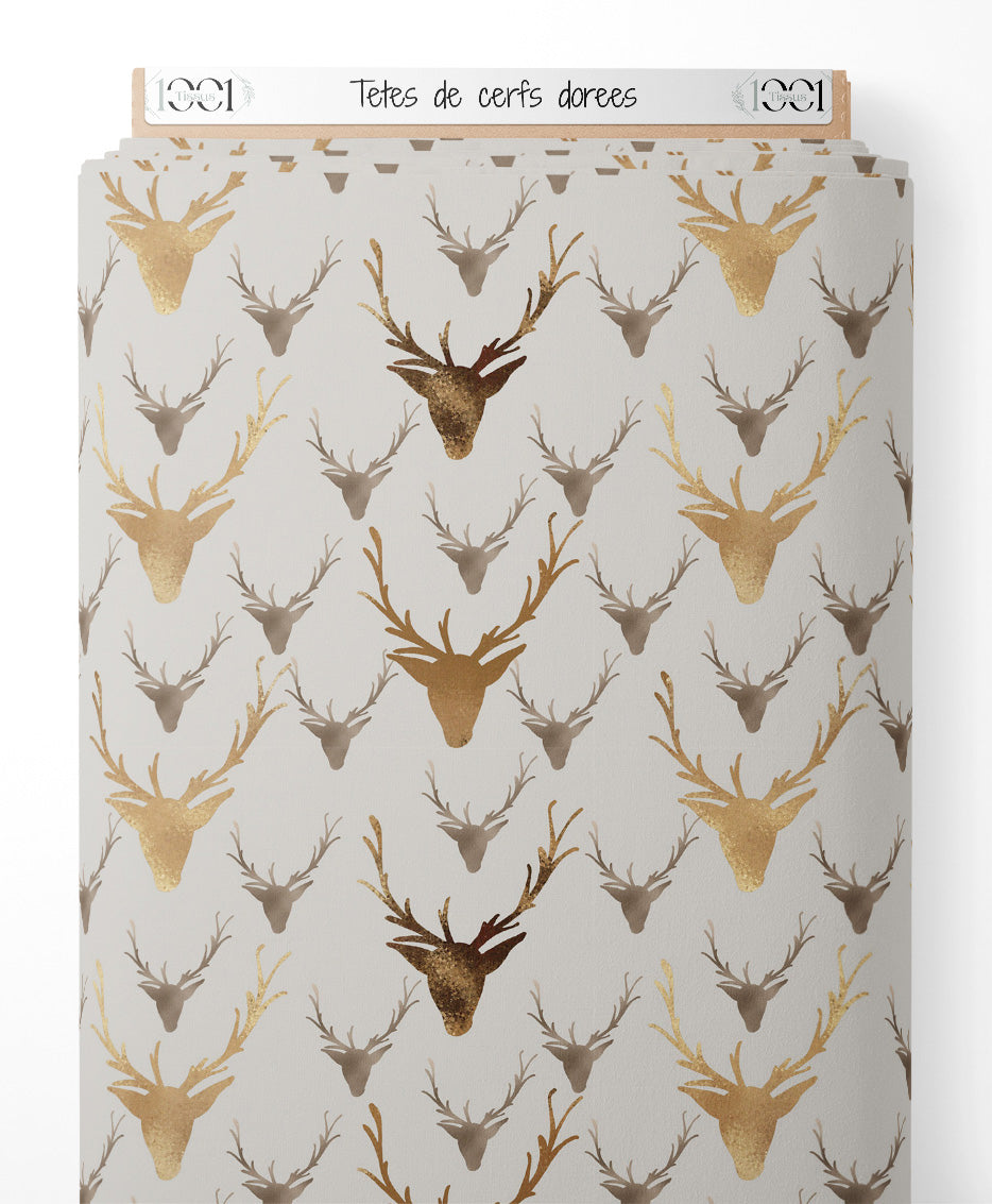 Tissu - Têtes de cerfs dorées