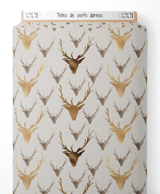 Tissu - Têtes de cerfs dorées