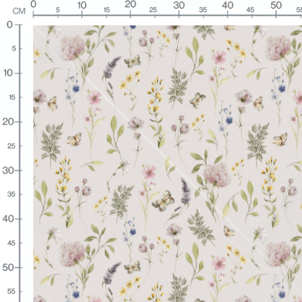 Tissu - Fleurs variées et papillons beige