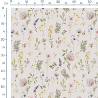 Tissu - Fleurs variées et papillons beige