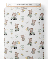 Tissu - Oursons bruns sur fond blanc