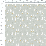 Tissu - Oies blanches et fleurs grises