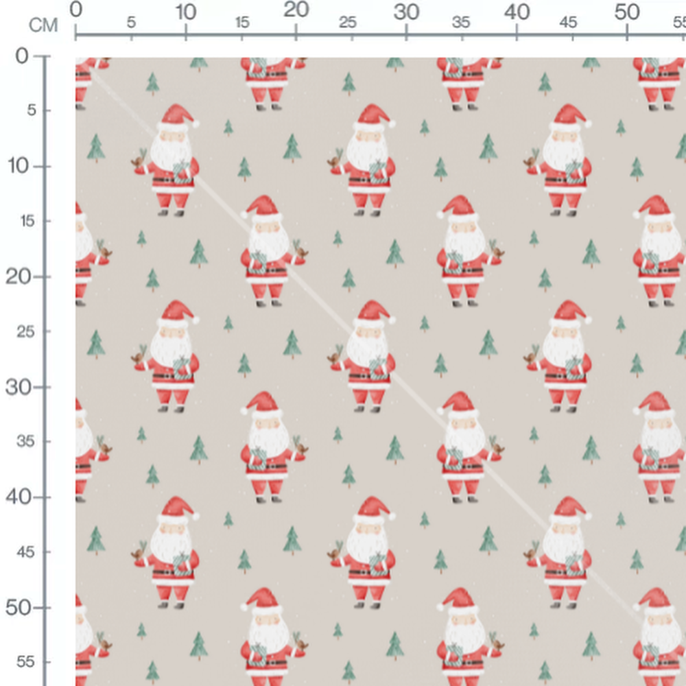 Tissu - Pères Noël et oiseaux sur beige