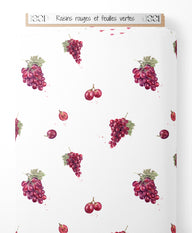 Tissu - Raisins rouges et feuilles vertes
