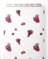 Tissu - Raisins rouges et feuilles vertes