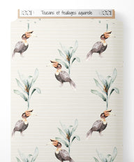 Tissu - Toucans et feuillages aquarelle