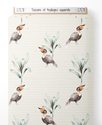 Tissu - Toucans et feuillages aquarelle