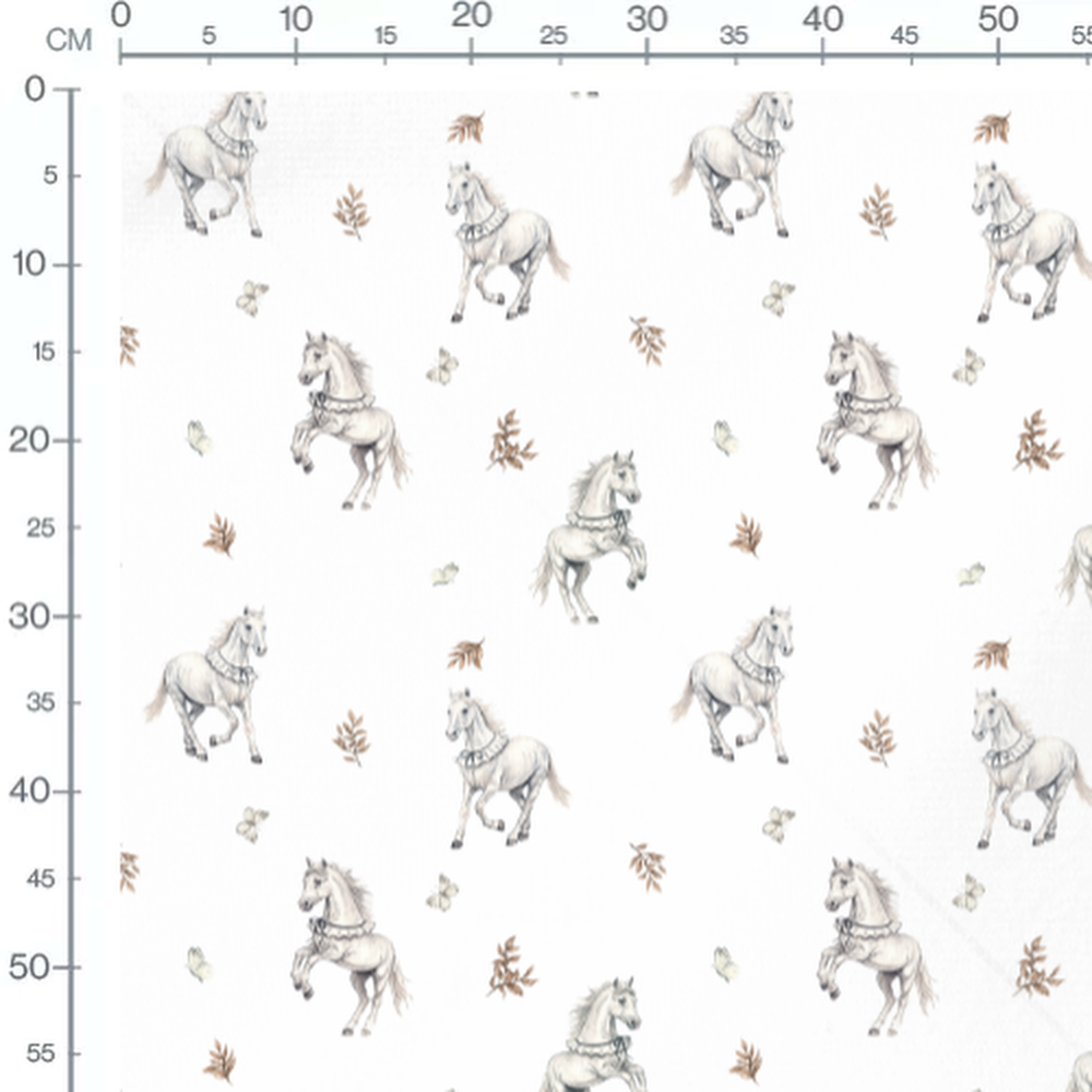 Tissu - Chevaux et feuilles brunes