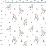 Tissu - Chevaux et feuilles brunes