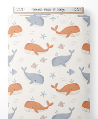 Tissu - Baleines bleues et orange