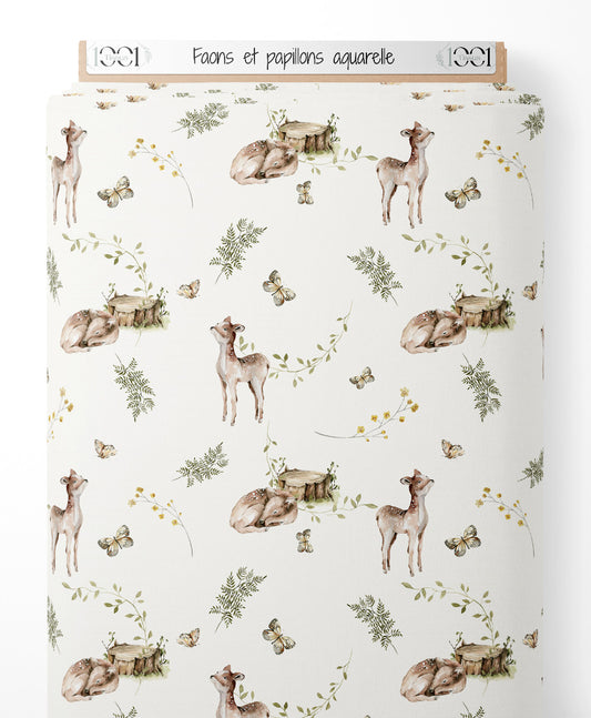 Tissu - Faons et papillons aquarelle