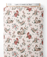 Tissu - Lapins et renards en fleurs