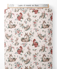 Tissu - Lapins et renards en fleurs
