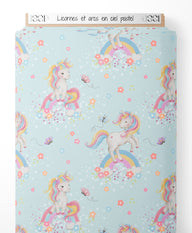Tissu - Licornes et arcs-en-ciel pastel