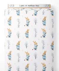 Tissu - Lapins en manteaux bleus