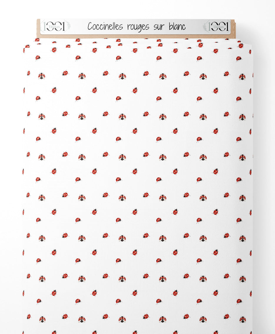 Tissu - Coccinelles rouges sur blanc