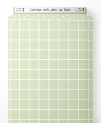 Tissu - Carreaux verts pâles sur blanc