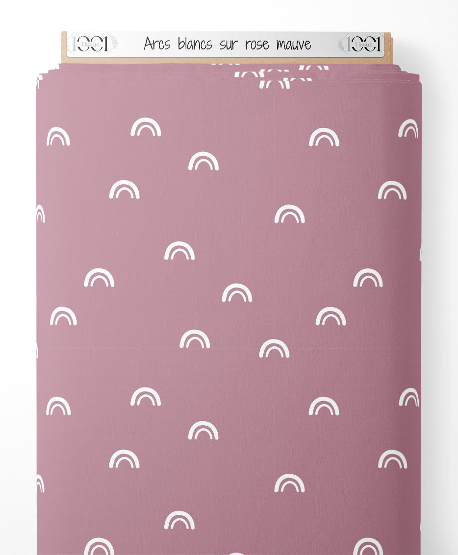 Tissu - Arcs blancs sur rose mauve