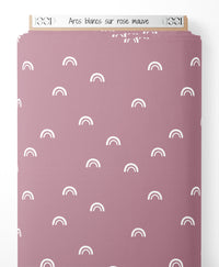 Tissu - Arcs blancs sur rose mauve