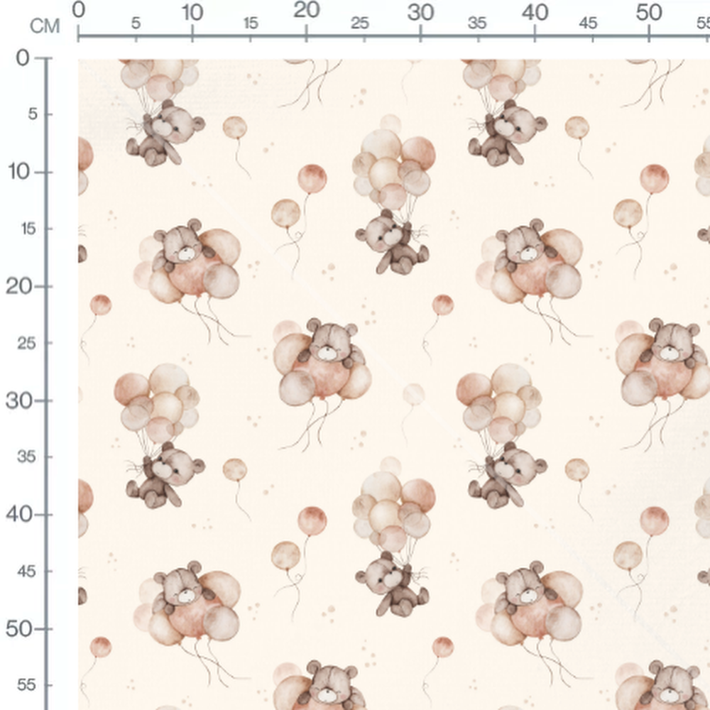 Tissu - Oursons gris et ballons pastel