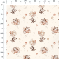 Tissu - Oursons gris et ballons pastel
