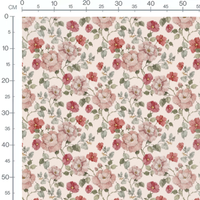Tissu - Fleurs roses et rouges sur beige