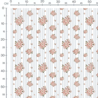 Tissu - Fleurs roses sur rayures grises