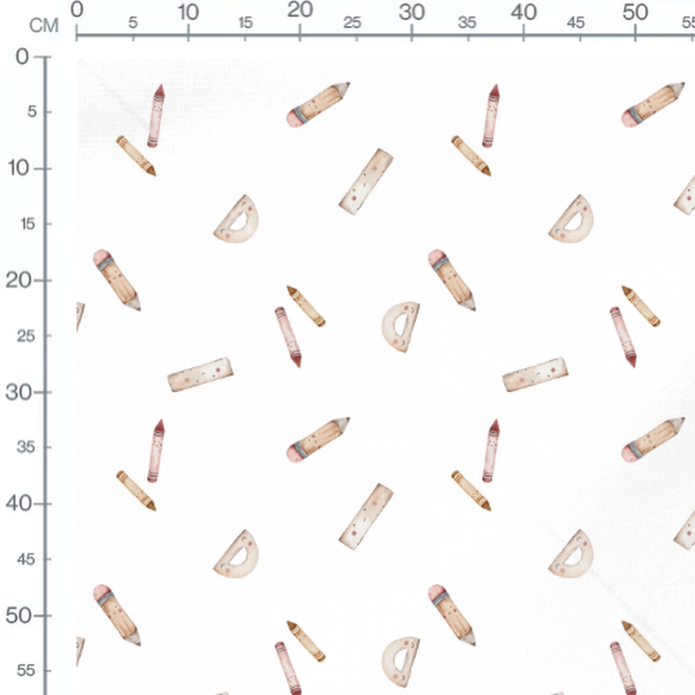 Tissu - Crayons et règles souriants
